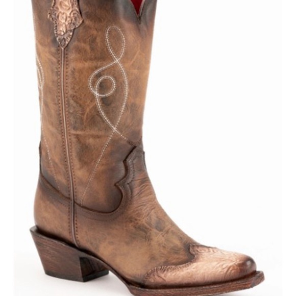 New Ferrini Madison Tooled Western Snip Toe Boots - Picture 2 of 10